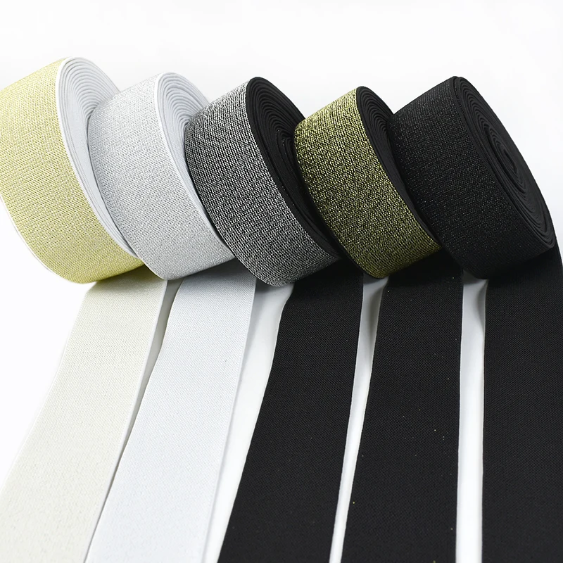Cinta Elástica de Nylon Dorada/Plateada de 5/10 Metros, 10-50mm, para Coser, Bandas de Goma para Cinturones, Correas de Bolsos, Cinta Elástica para Manualidades