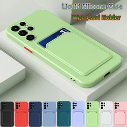 Card Slot Wallet Pocket Silicone Case for Samsung Galaxy S20 S21 S22 S23 S24 S25 Plus Note 20 Ultra Soft Silonce Phone Cover