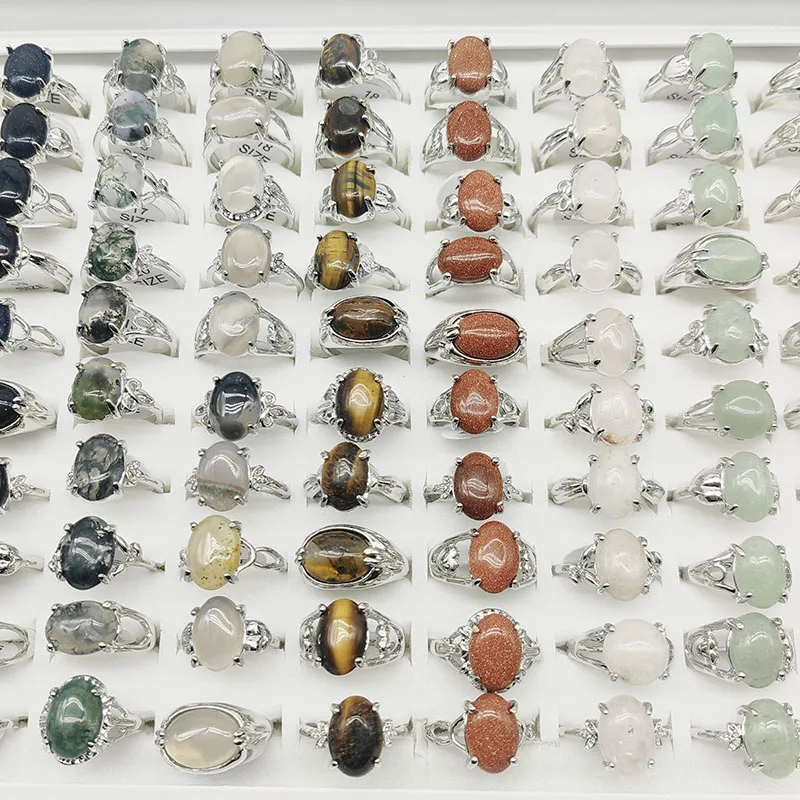 100pcs/Lot Wholesale Hot Mix Size Natural Stone Finger Rings for Women Men Fashion Big Size Mix Style Jewelry Wedding Gifts Girl