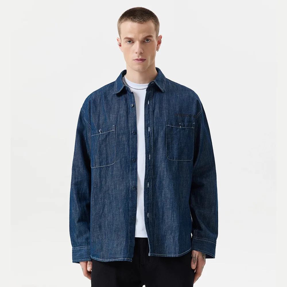 

Хлопковая льняная джинсовая рубашка, мужская уличная одежда, городская мода, свободные повседневные ретро джинсы с длинными рукавами, рубашки-карго, блузки