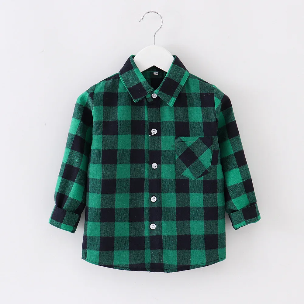 Kids Toddler Flannel Jacket Plaid Long Sleeve Shirts Lapel Button Shirts Blouse Baby Boys Girls Pockets Shirt Tops Boys Shirts