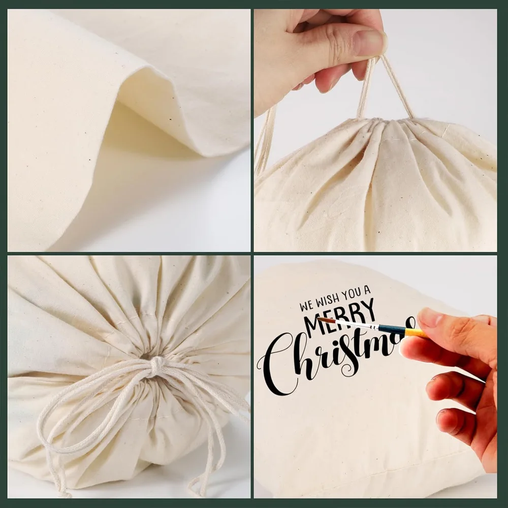 10pcs/Lot 30*40cm Santa Claus Letter Cotton Fabric Bag Big Draw String Bags Christmas Gift Storage Pouch