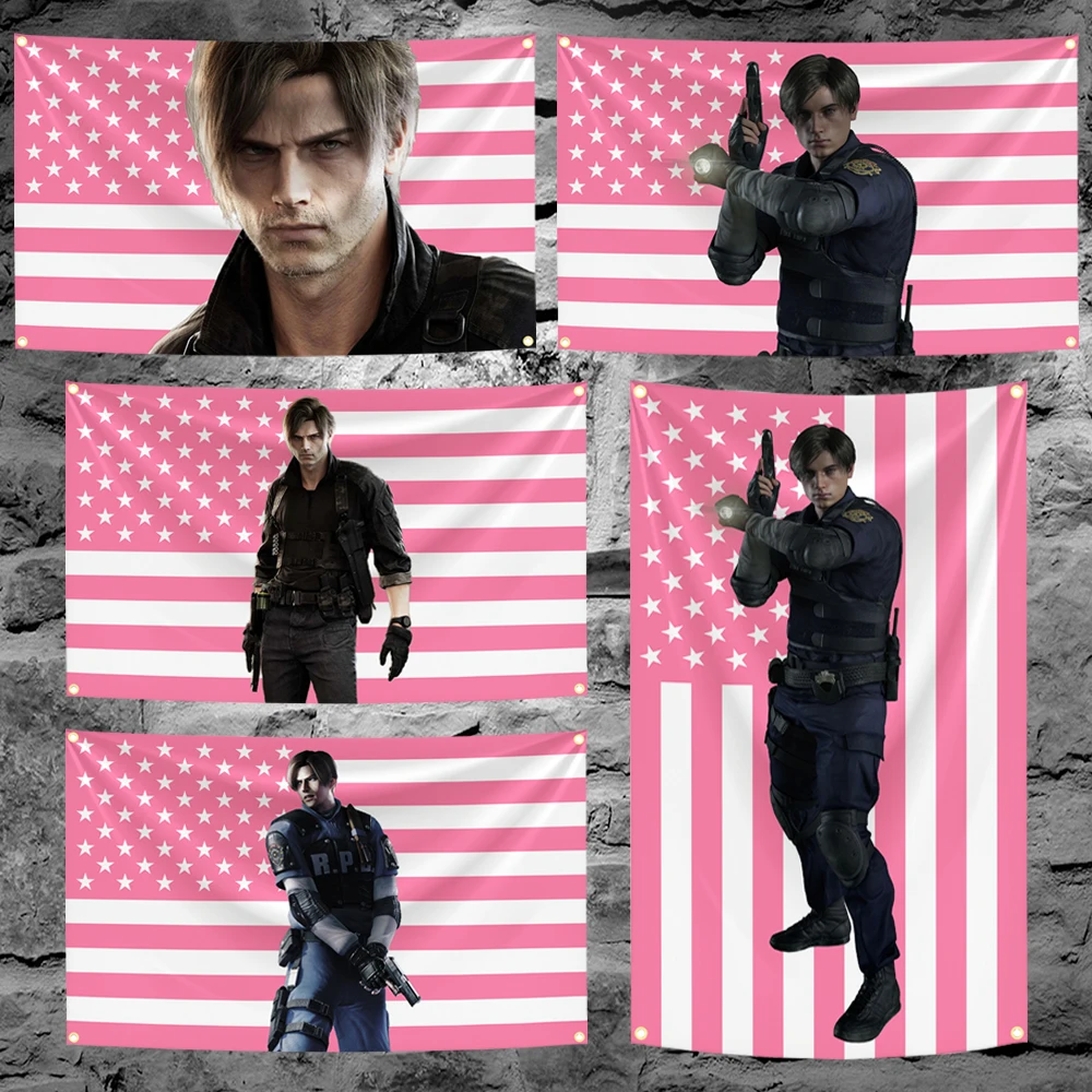 60x90cm 90x150cm 120x180cm Nieuwe Leon Kennedys Roze Amerikaanse Vlag Flag Tapestry Polyester Banner For Wall Decor