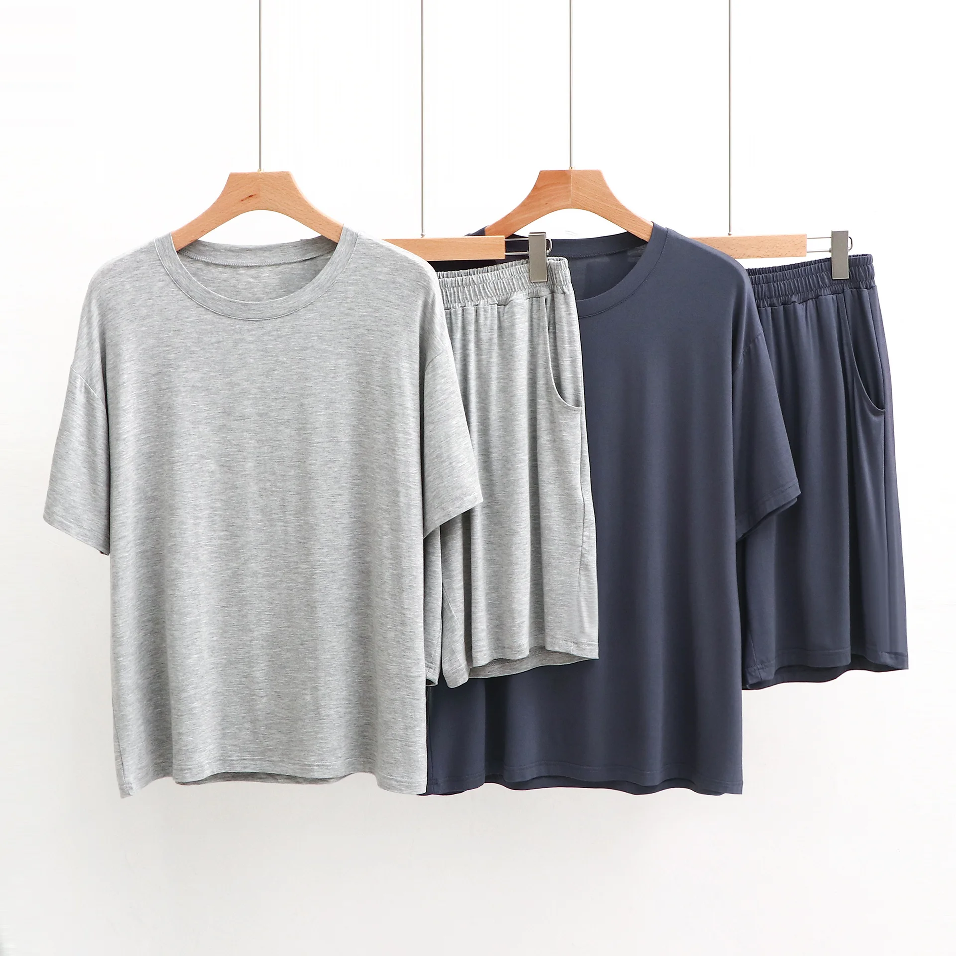 Modal Men's Home Wear Elastic Drape Pajamas Round Neck Short Sleeved Shorts Plus Size Can Be Worn Outside Casual Suit pyjama