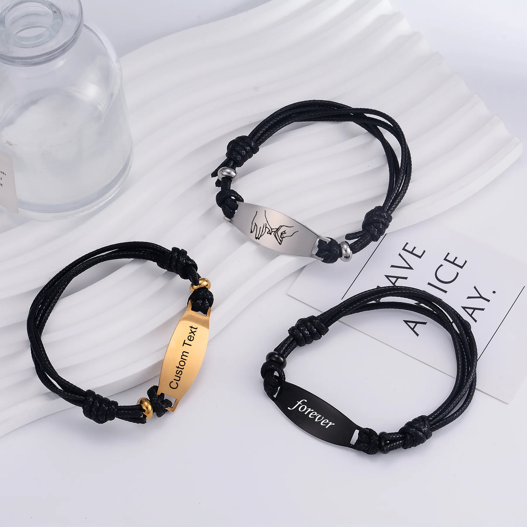 

2025 DIY laser engraved stainless steel curved tag minimalist long strip bracelet couple's bracelet jewelry gift