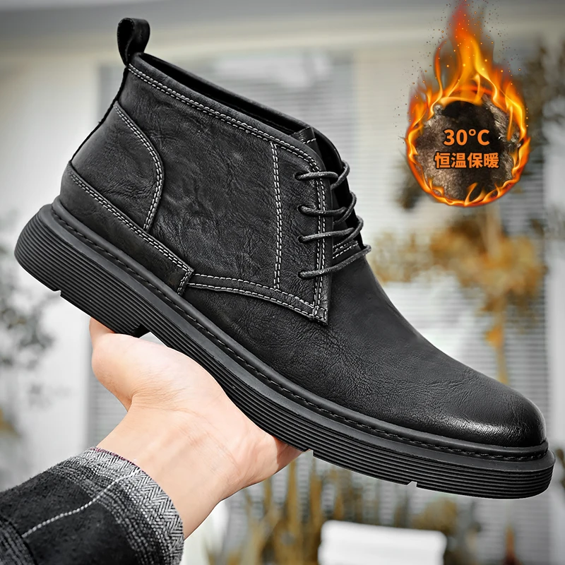 

Autumn Winter Keep Warm Leather Boots for Man Fad Designer High Top Cowboy Boots Classic Retro Men's Chelsea Boots Botas Hombre