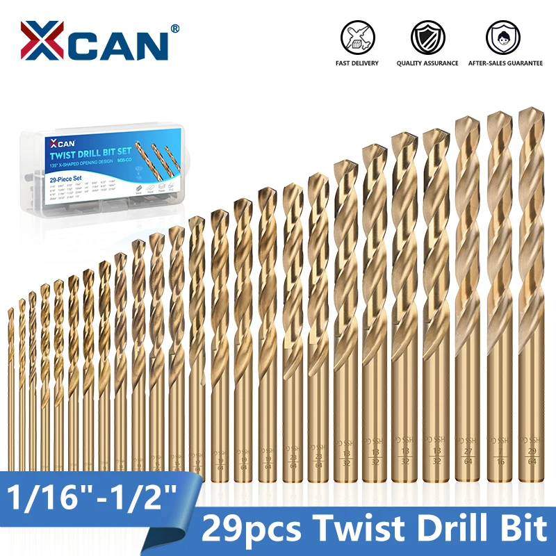 XCAN Drill Bit 29pcs HSS M35 5% Cobalt Twist Drill Bit Inch Size 1/16