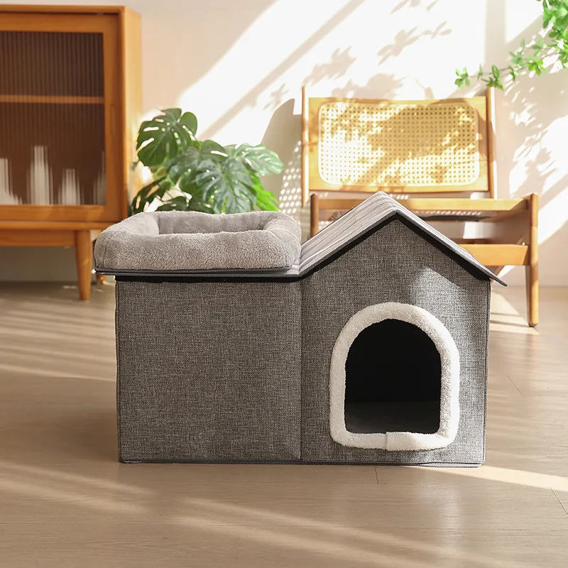 Casa plegable acolchada para gatos de interior, cama cálida - imagen 2