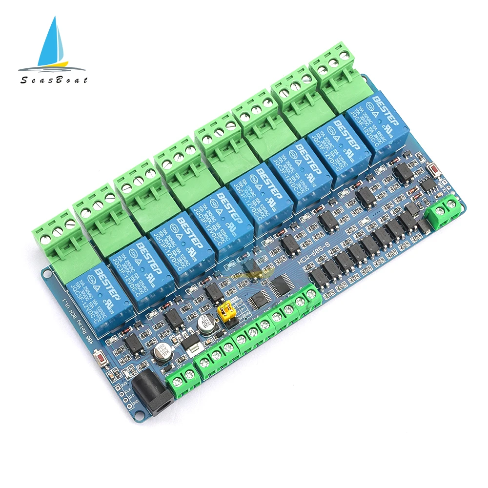 Modbus-Rtu 8 Channel 12V Relay Module Switch Modbus RTU 8 Channel Relay Output 12V Switch Input RS485 TTL Communication