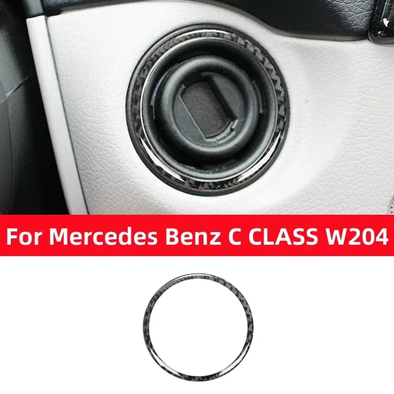 For Mercedes Benz C CLASS W204 2007-2014 Car One Click Start Decorative Ring Frame Carbon Fibre Sticker Car Interior Accessories