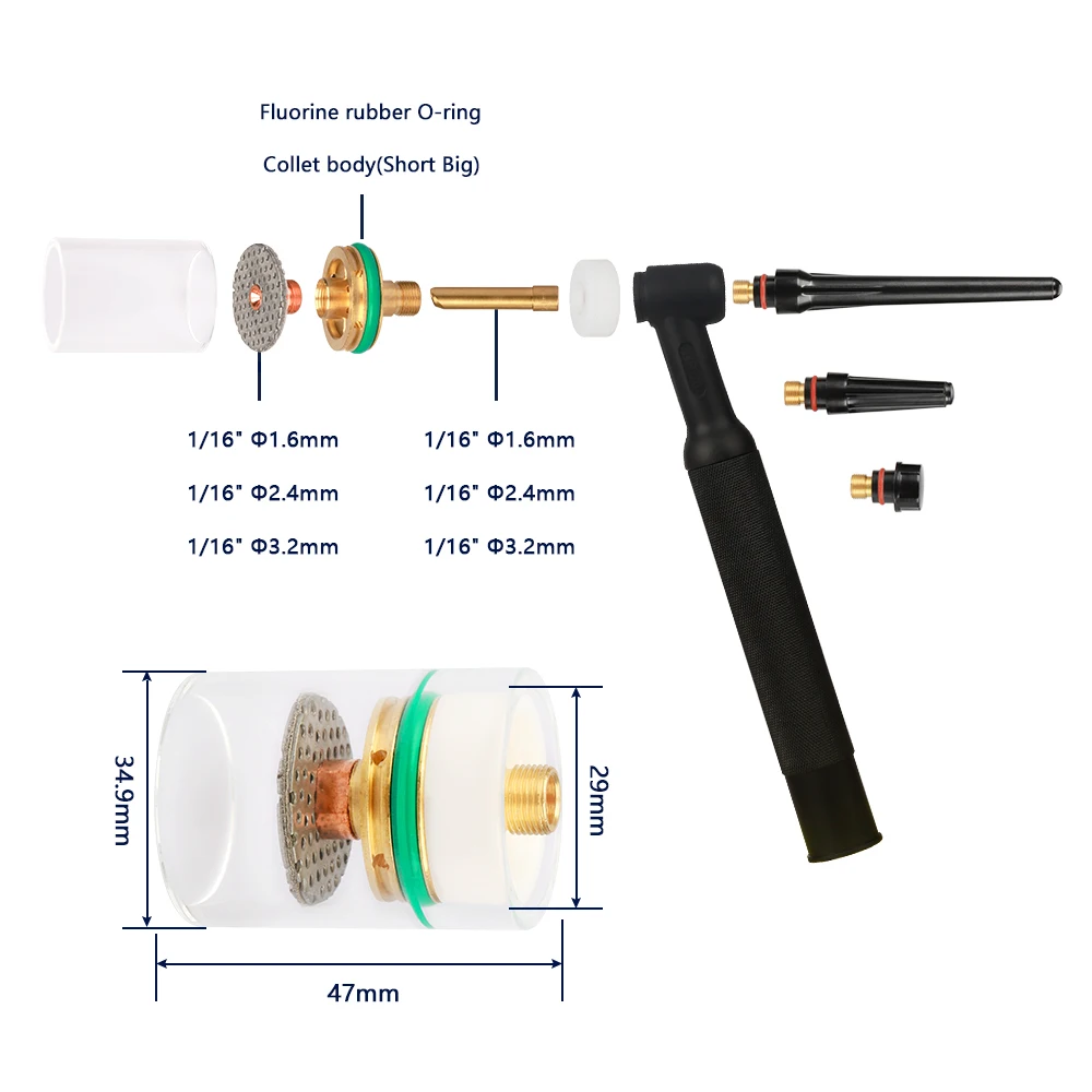 

Argon Arc Fittings Gas Lens Glass Cup Nozzle and WP9 WP17 WP18 WP20 WP26 TIG Welding Torch head for Torch Accessories