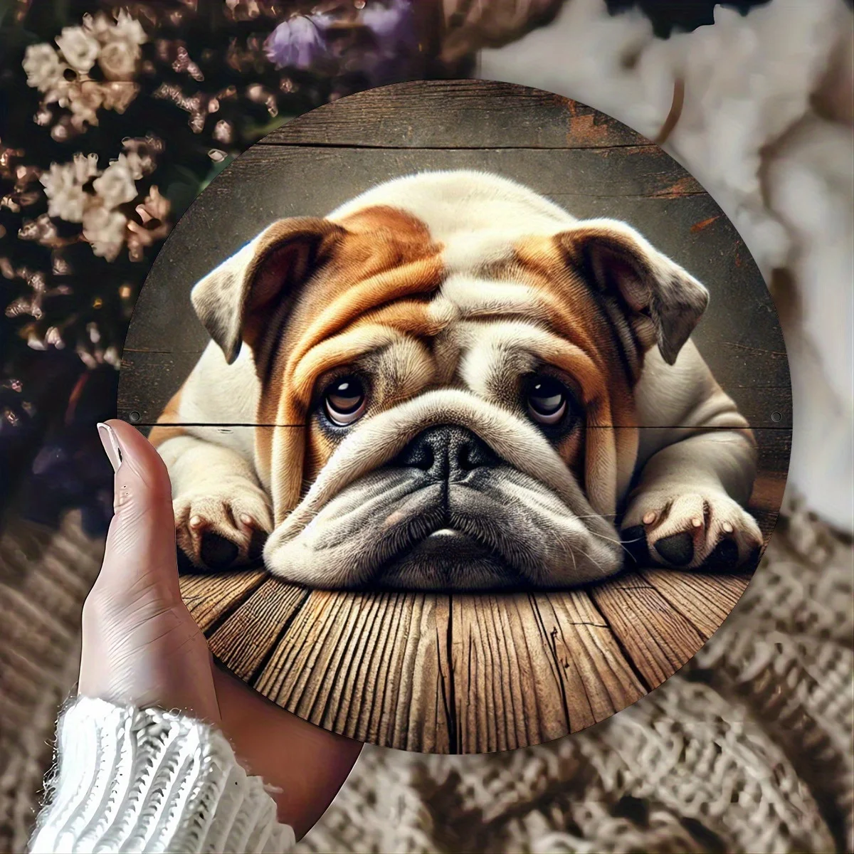 Bulldog Round Metal Sign 7.8