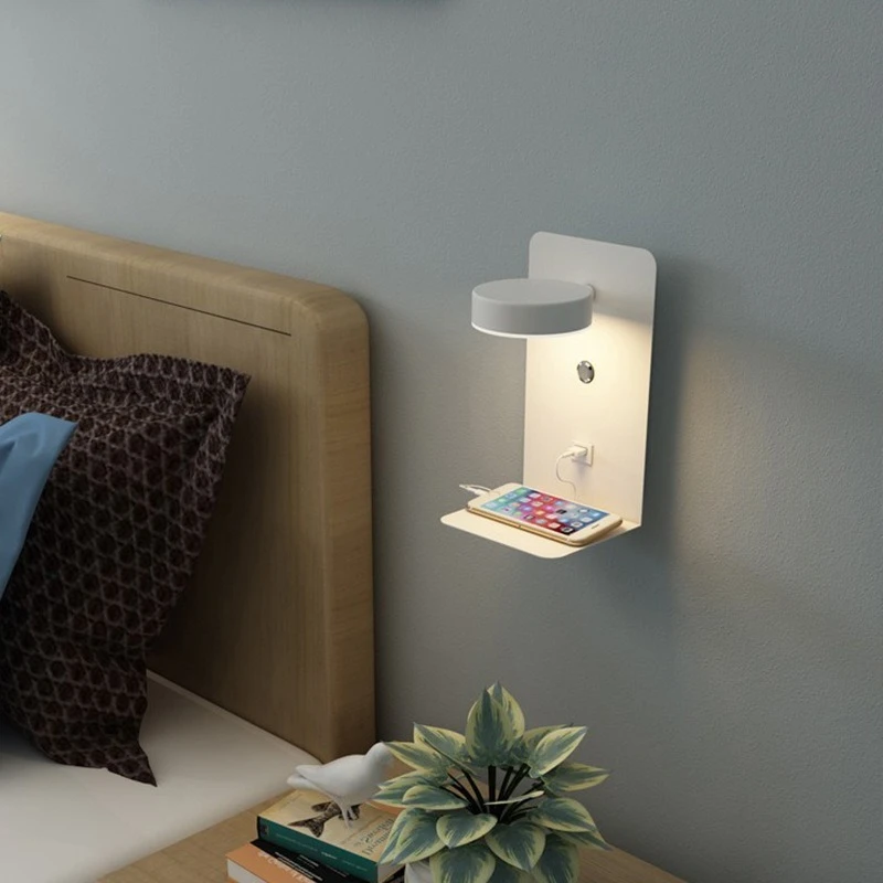 

Led Wall Light With Three Color Light Options, Modern Minimalist Bedroom Light With Usb Charging Wall Light