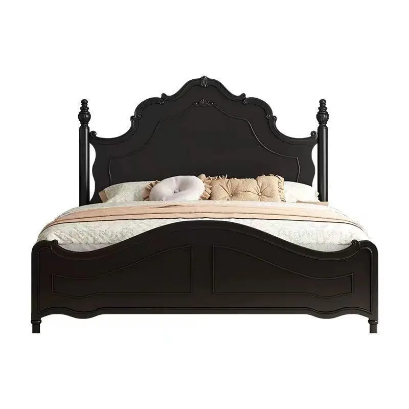 

Vintage American black solid wood Anna bed 1.8 Master bedroom double bed 1.5 Simple modern storage French wedding bed