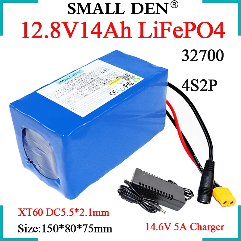 New 12V 14Ah 32700 Lifepo4 Battery Pack 4S2P Same Port 40A Balanced BMS For CCTV Camera Sprayer UPS Toy Car etc+14.6V 5A Charger