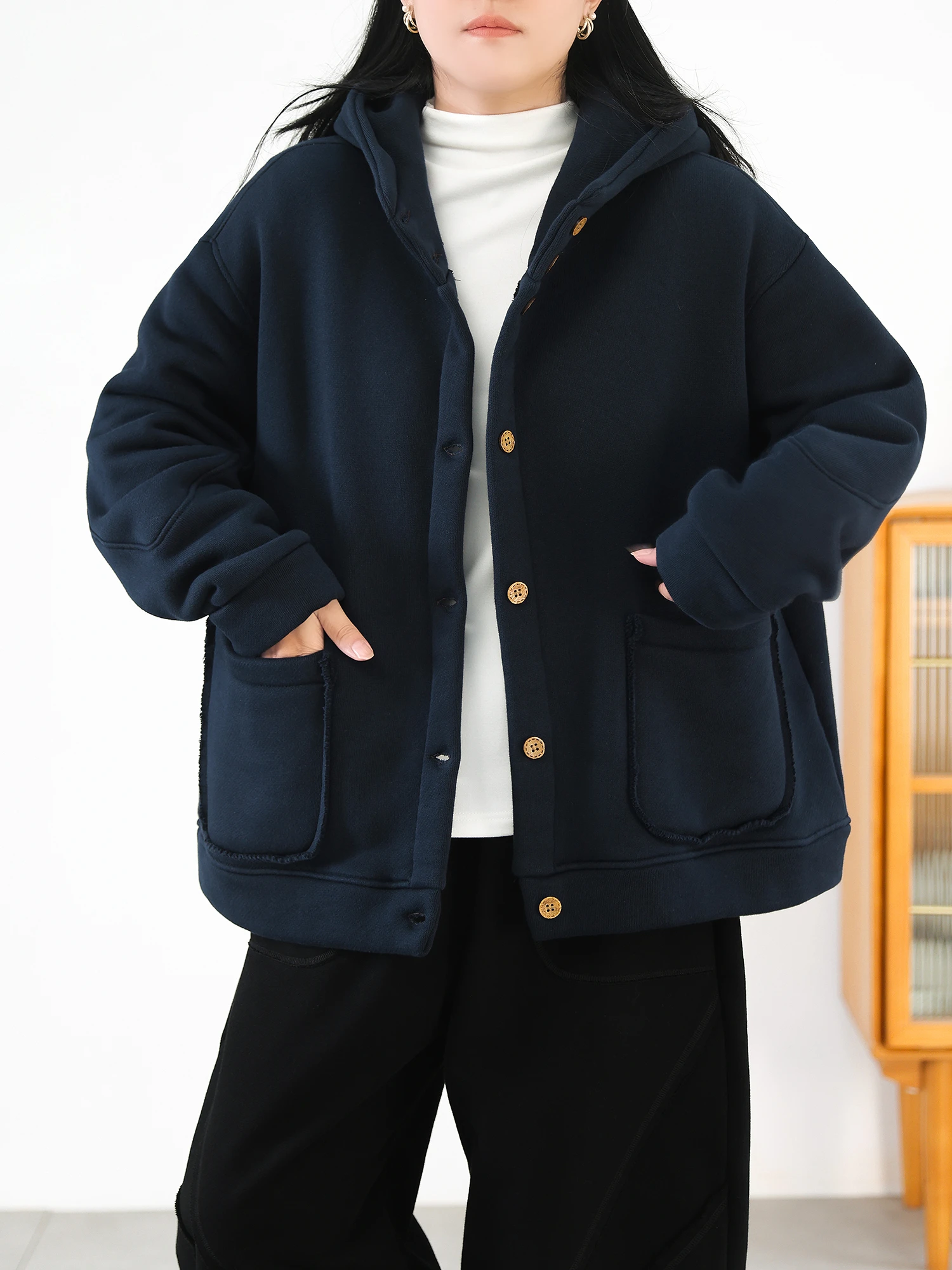 2025 Winter New Women's Hooded Cardigan Sweatshirt Oversized Casual Warm Jacket