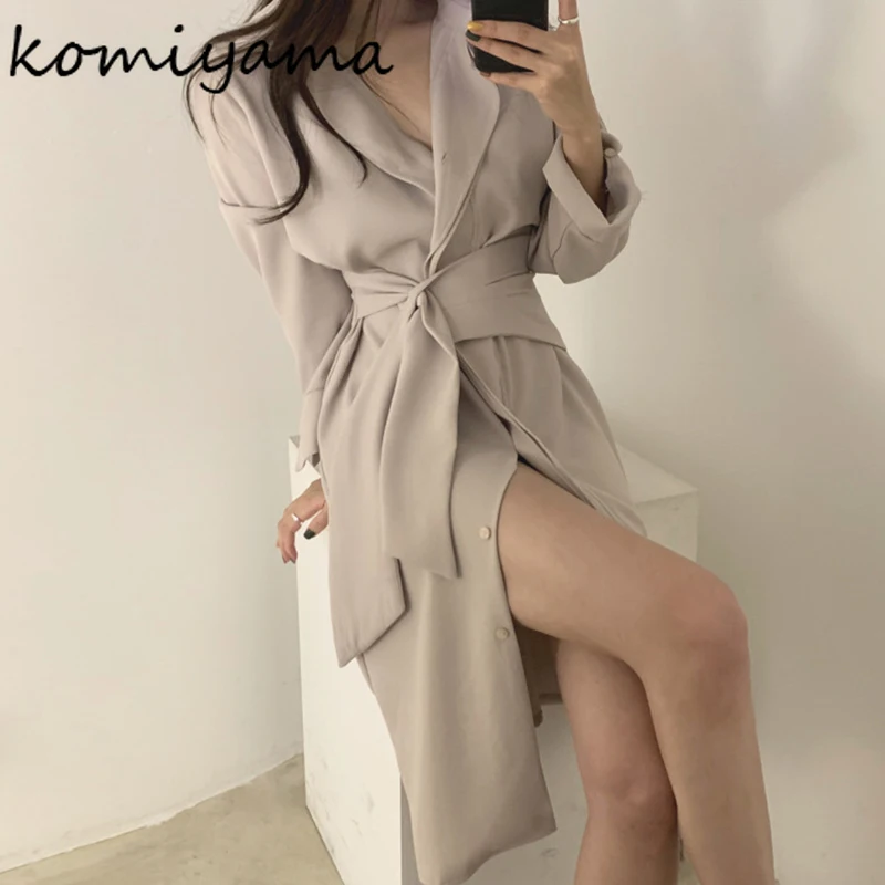 Bandage Tunic Vestidos Mujer Laple Neck Single Breasted Dresses Long Sleeve Dress Autumn Vestido Women 2025 Vintage Robes