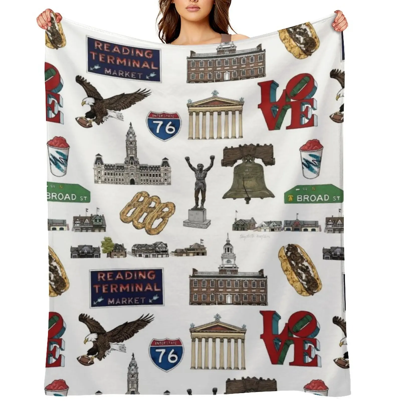 

Philly Pattern - White Throw Blanket Sofa Warm funny gift Luxury St Blankets