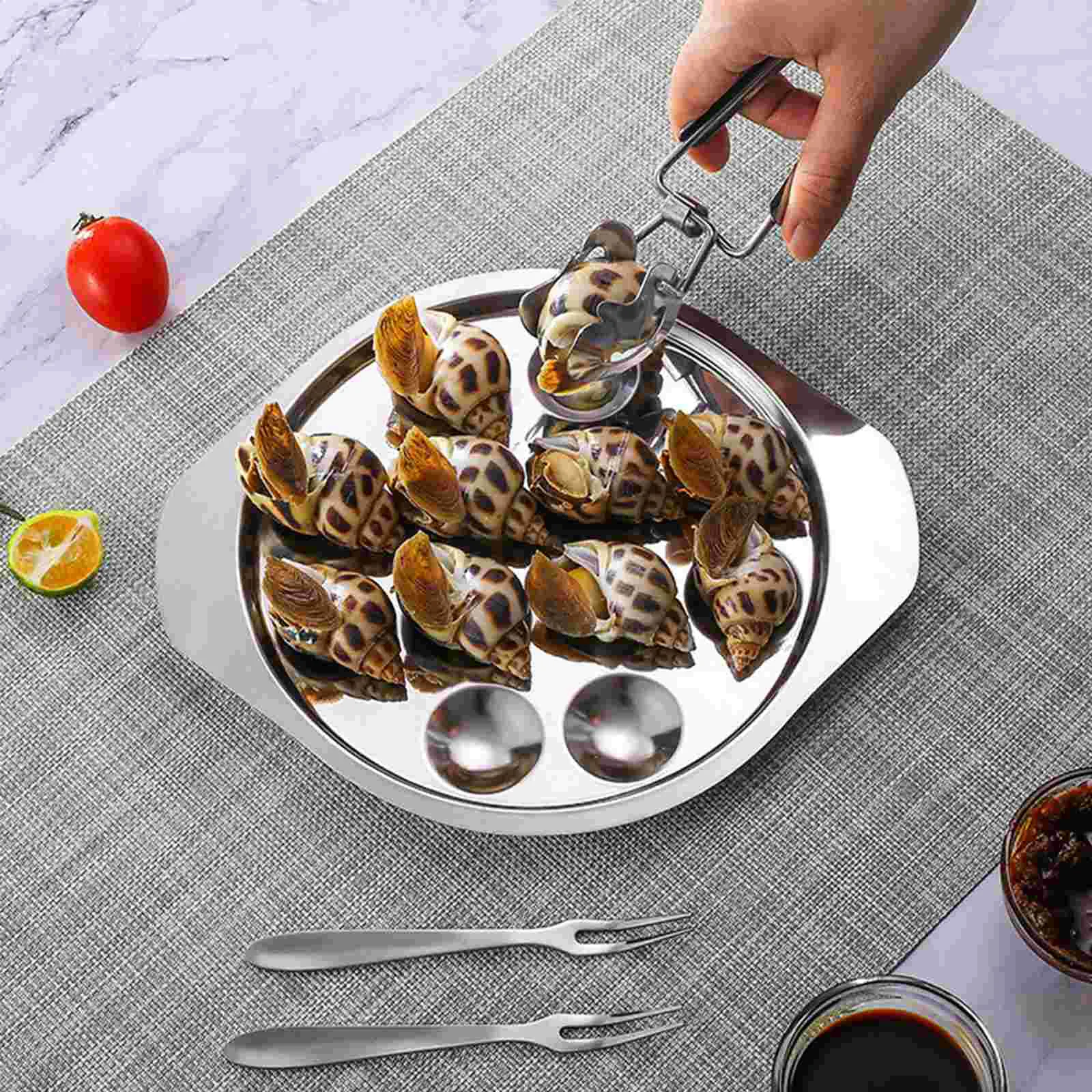 2 Pcs Skillet Snail Dish Stainless Steel Plate Kitchen Gadget Conch Baking Tray Seafood Silver