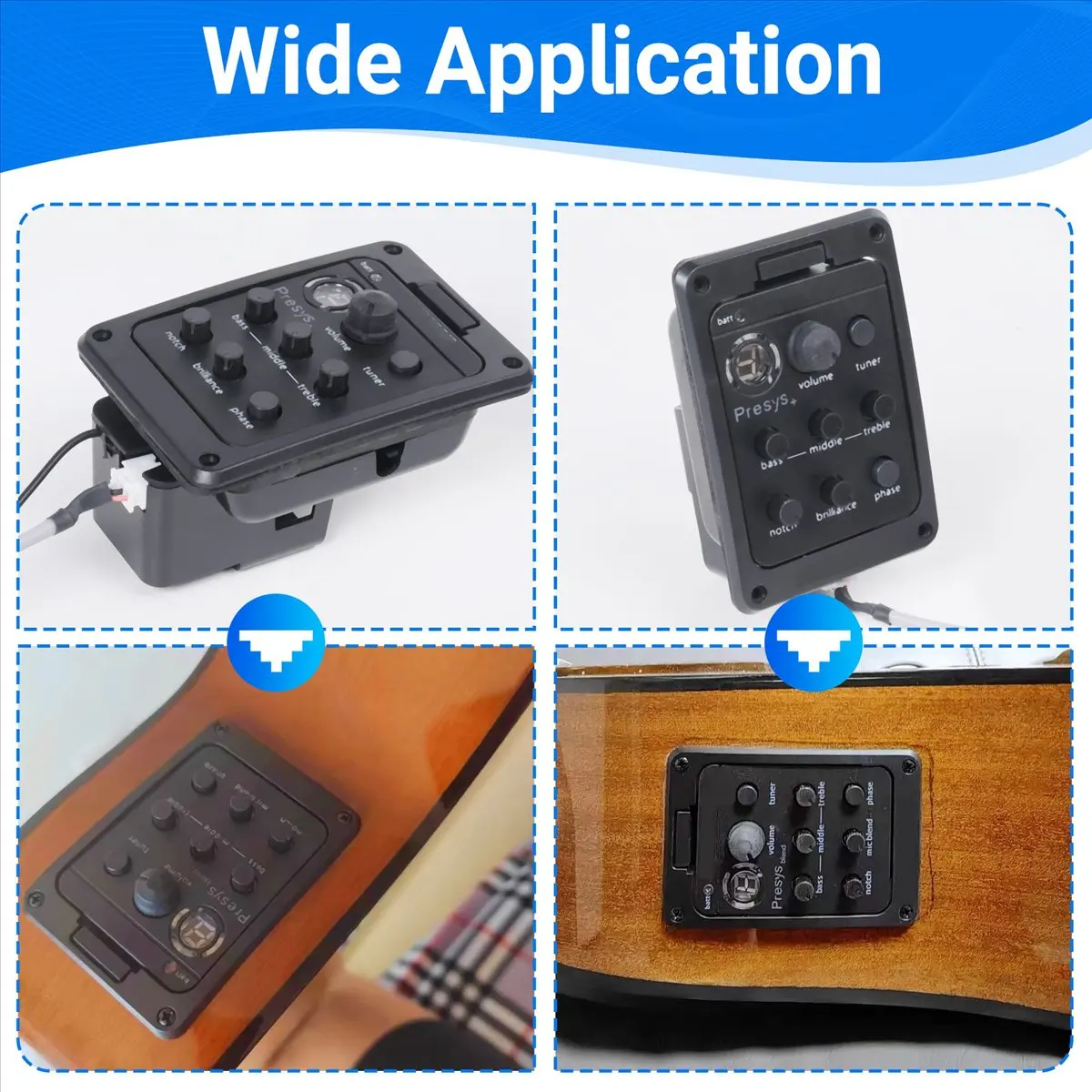 لاقط الجيتار Eq صندوق كهربائي ثقب الصوت المعادل موالف الجيتار مزيج الغيتار الغيتار الملحقات لاقط الشعبي 201 Pickup-BCBW