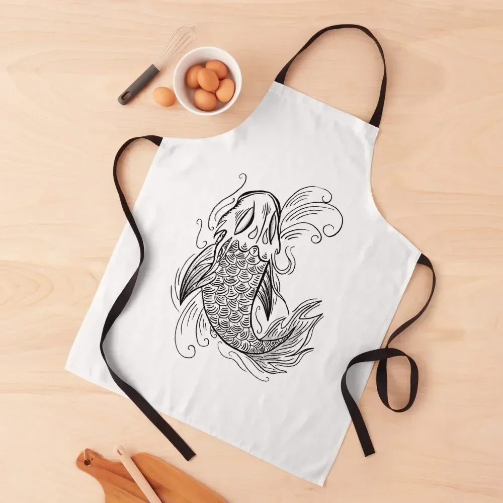 

White Sakana Oriental Fish Design Apron useful gadgets for home Chef Accessories Kitchen Kawaii Accessories Kids Apron