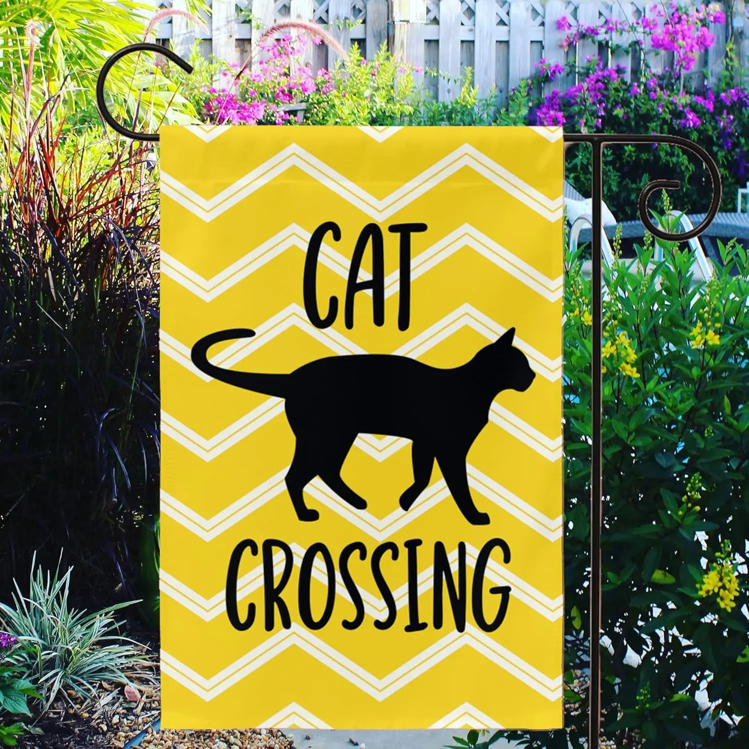 Cat Crossing Garden Flag - Outdoor Cat Yard Sign, 12x18 [Flag Only] (Double Sided Print) EEJ zzo
