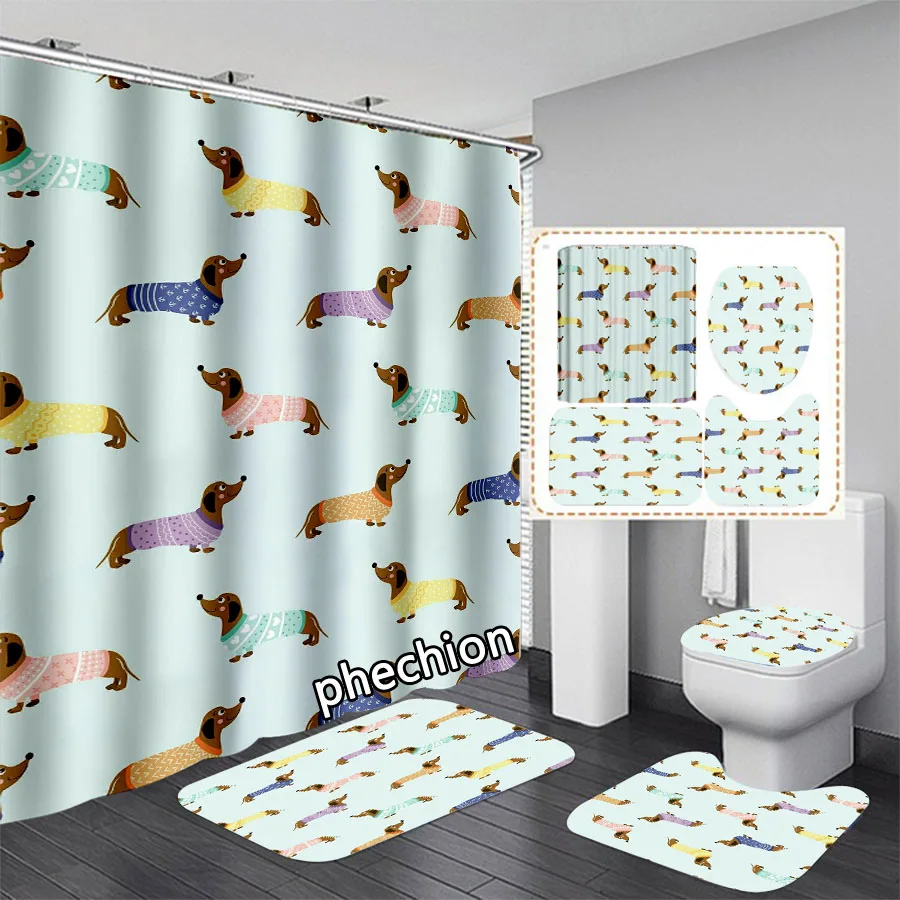 3D Print Dachshund Shower Curtain Waterproof Bathroom Curtain Anti-slip Bath Mat Set Toilet Rugs Carpet Home Decor  VC03