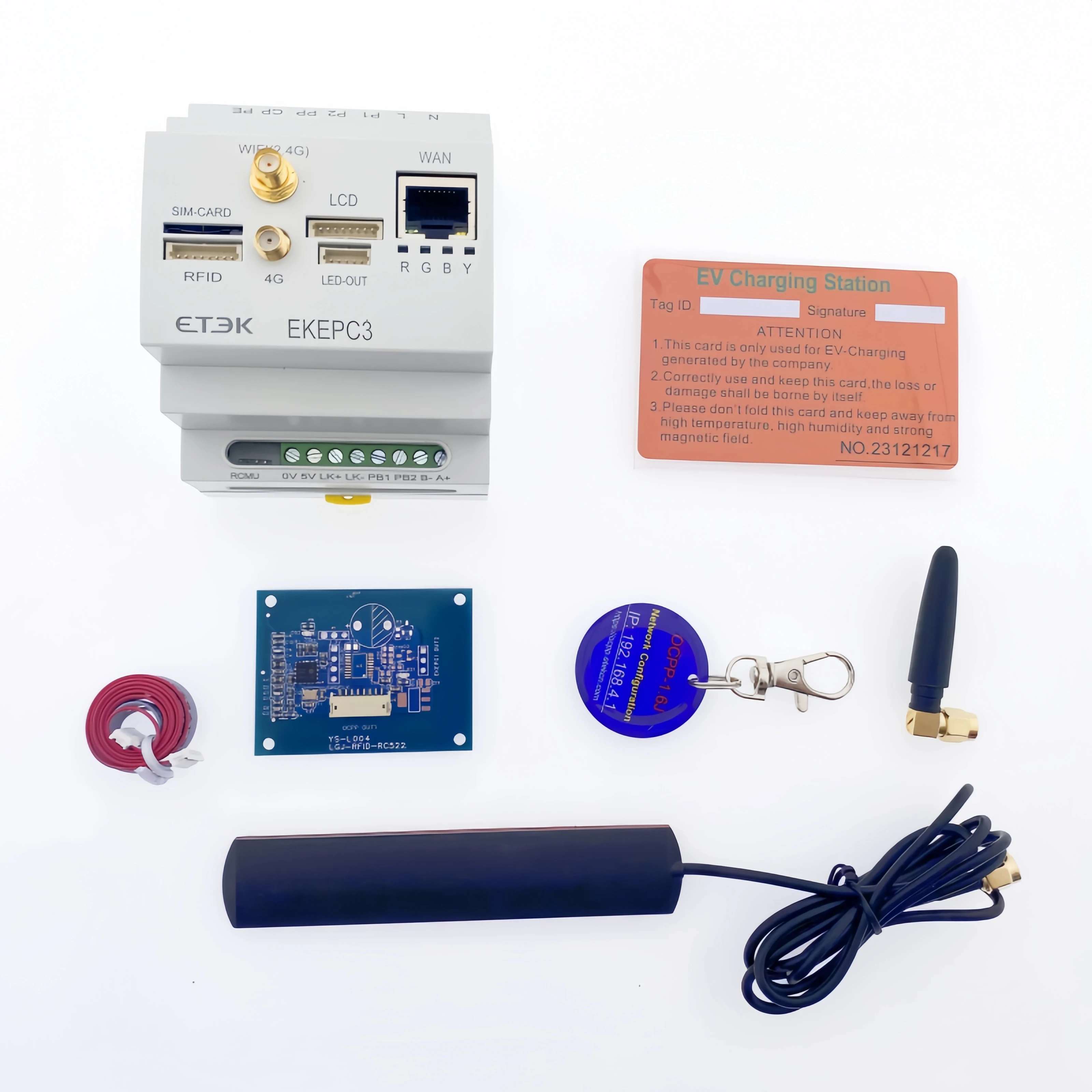 OCPP EKEPC3 Controller of EV Charger Cable/Socket type with OCPP1.6 (Wifi,4G,Ethernet),with RFID module and 2 cards