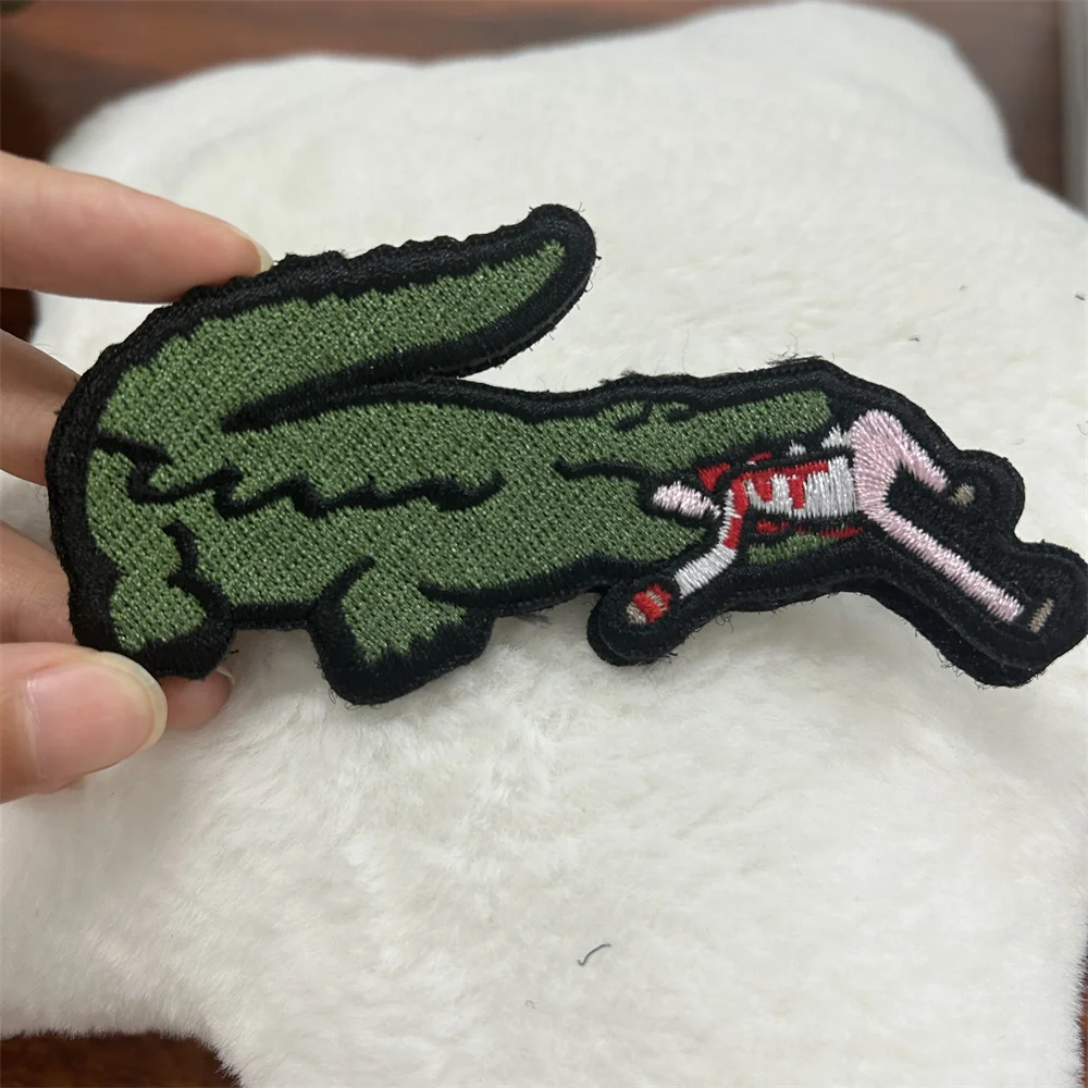 Bite crocodile morale badge cartoon embroidery patch outdoor adventure wild man armband military equipment backpack sticker