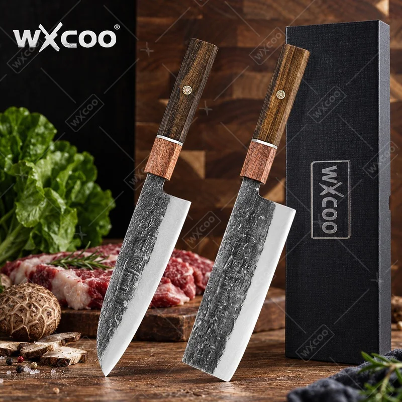 WXCOO Professional Kitchen Knives Hand Forged Chef Knife Japanese Santoku Cleaver Household Blade for Household Cooking Tools