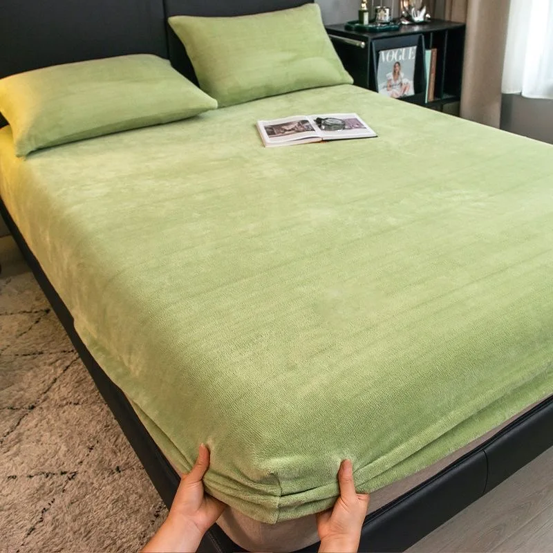Velvet Thermal Mattress Cover, Plush Fabric Fitted Sheets for Winter , Bed Cover Bed Sheets for Single Double Queen King Bed