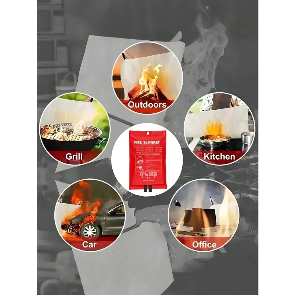 ผ้าห่มกันไฟ 39.37 x 39.37 นิ้ว ผ้าห่มฉุกเฉินทนไฟ ผ้าห่มไฟเบอร์กลาสสำหรับครัว เตาผิง บาร์บีคิว