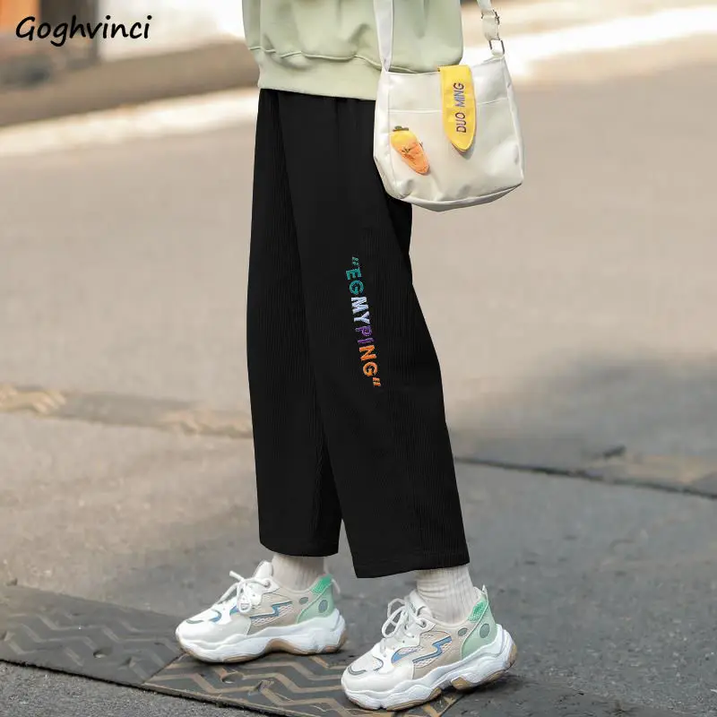 Corduroy Pants Women Casual Letter Loose All-match Ankle Length Trousers Students Simple Soft New-arrival Fashion Females Daily