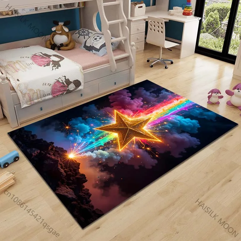 Multiple sizes Glowing star in colorful smoke Carpet for Living Room Bedroom Sofa Home Decor Rus Non-slip Floor Mat Luxury Gift