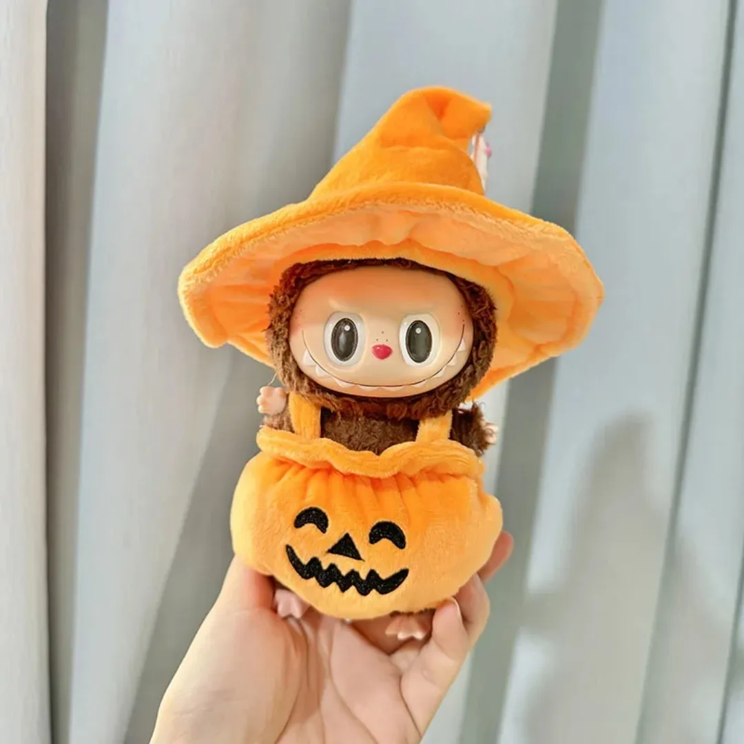 

15cm/17cm Labubu I II Dolls Clothes Cute Halloween Costume Pumpkin Set Sitting Party Accessories Clothing Plush Doll'S Clothes