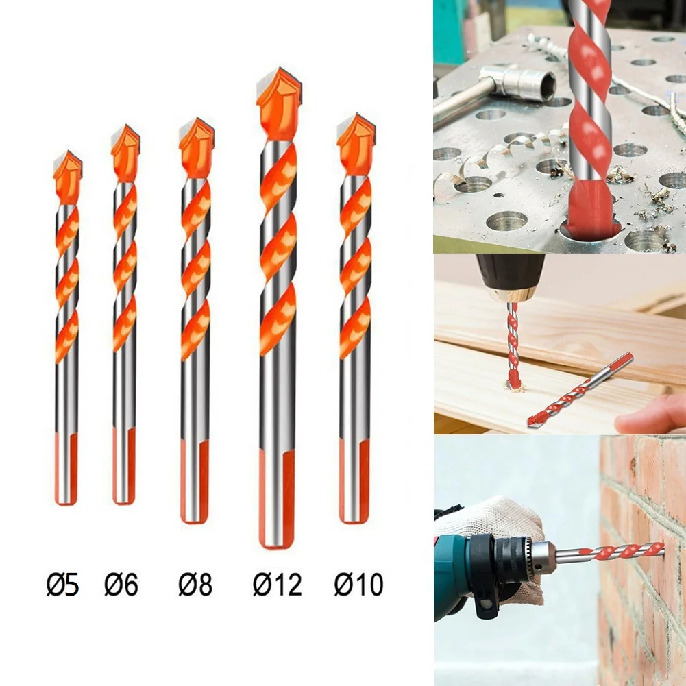 Bricks Drill Bit Tiles Wood 5/6/8/10/12mm 5Pcs/Set Carbide Tip Ceramic Kit Multifunctional Orange Punching Hole