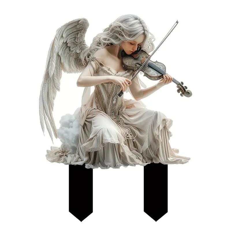 VEHO-White Angel Playing Violin Acrylic Garden Stakes Flower Pot Lawn Farm Decoration Ground Plug Decoration Sign