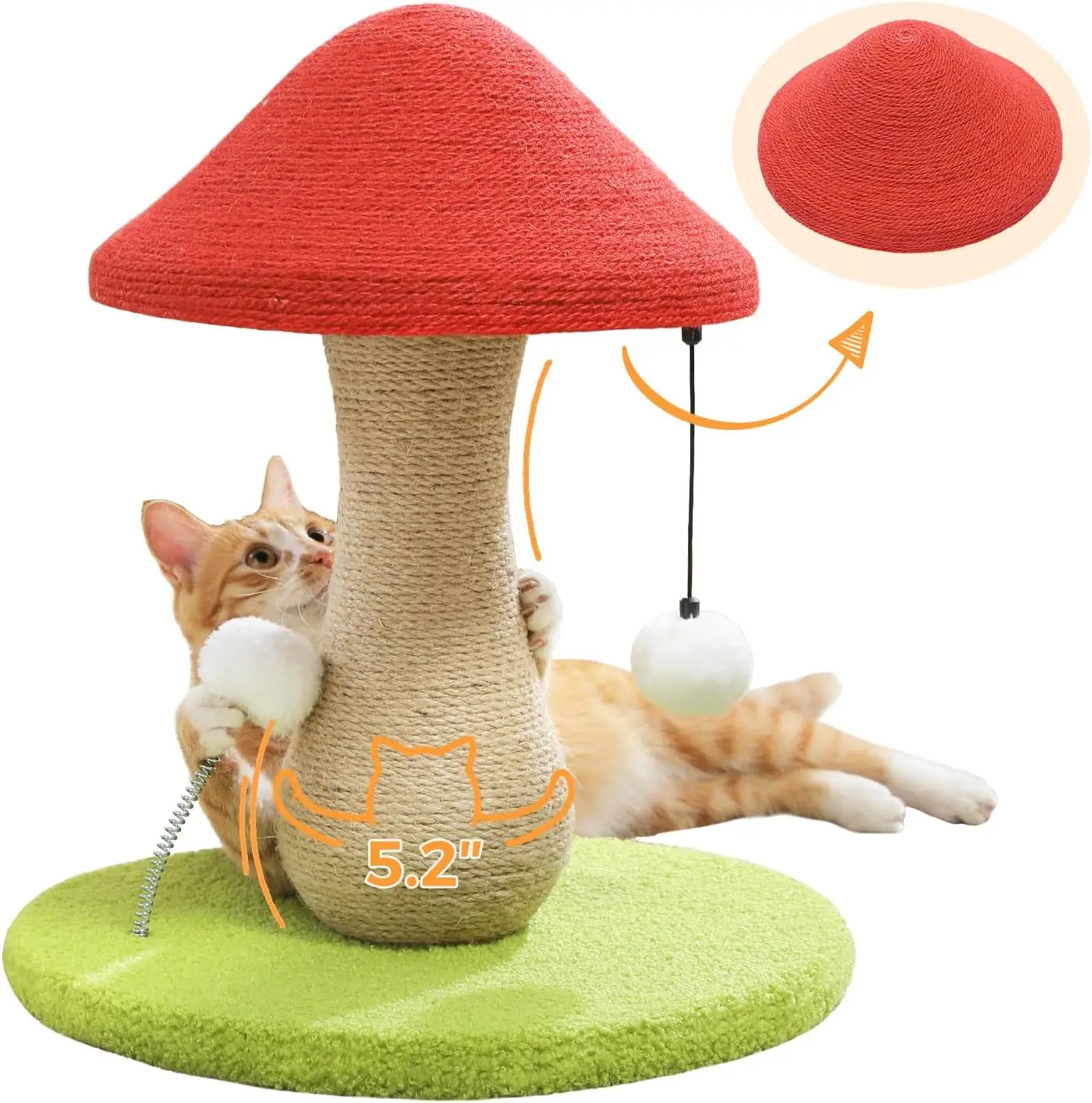 

Mushroom Cat Scratching Post, Cat Scratcher Cute with 100% Sisal Covered Scratching Post & Pompoms Toy, Mushroom Cat Pos