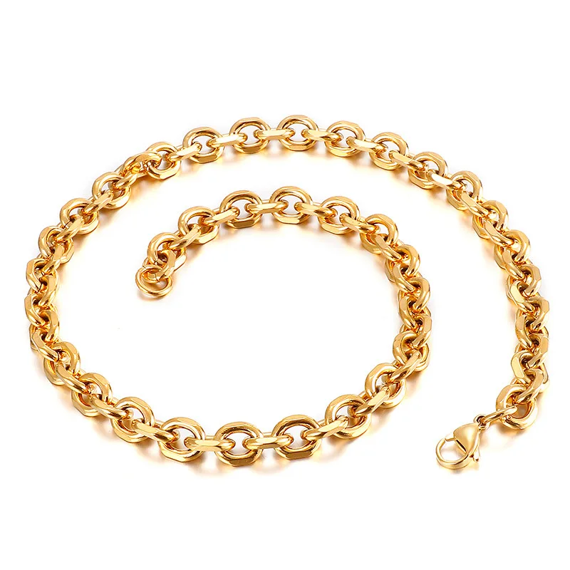 

Hip Hop Stainless Steel Bracelet Necklace Set Men Women Cable Link Chain Vintage Aestethic Kpop Jewelry Accessories Width 5mm