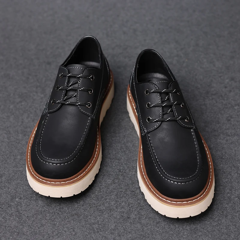 Spring Autumn Fashion Vintage British Men Shoes High Quality Breathable Ankle Boots Tooling Round Toe Lace-up Motorcycle Boots