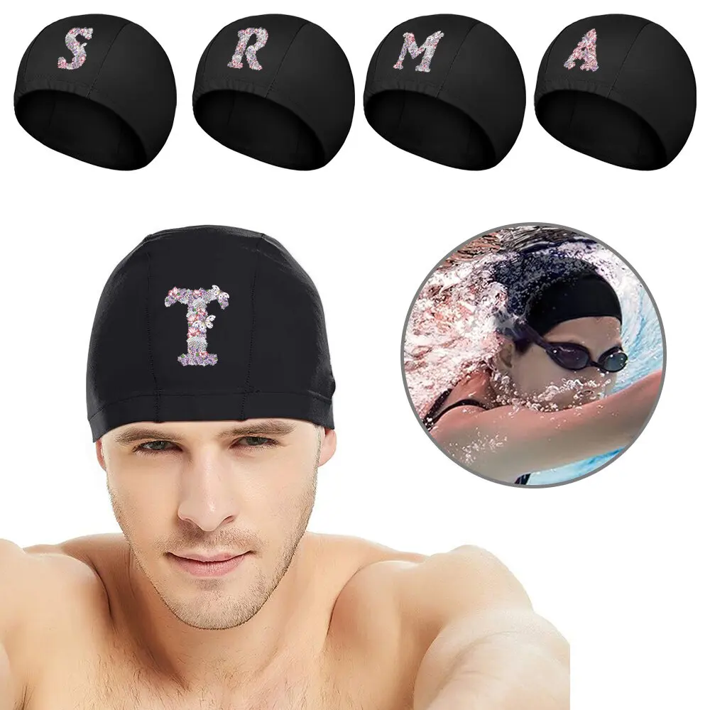 

Шапочка для плавания унисекс с инициалами, женская, с защитой ушей, для бассейна, для дайвинга, эластичная