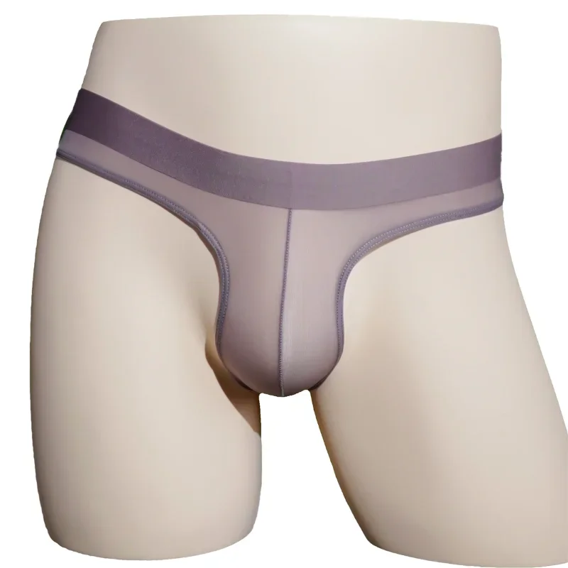 

Men's Briefs See-Through Underwear Ice Silk Seamless Panties Sexy Oil Shiny Glossy Transparent Underpants U Convex Pouch Bikini