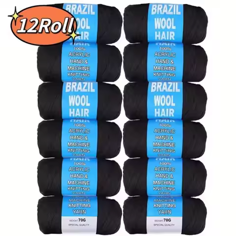 2/3/5/8/12Rolls Black Brazilian Wool Hair Acrylic Yarn For African Synthetic Crochet Hair Jumbo Braids Twist Wraps70G/Roll
