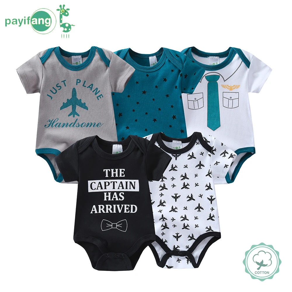 男の子用ロンパース5点セット、半袖男の子用衣装、柔らかく快適なコットンジャンプスーツ、男の子用、屋外着用に適した男の子用衣類