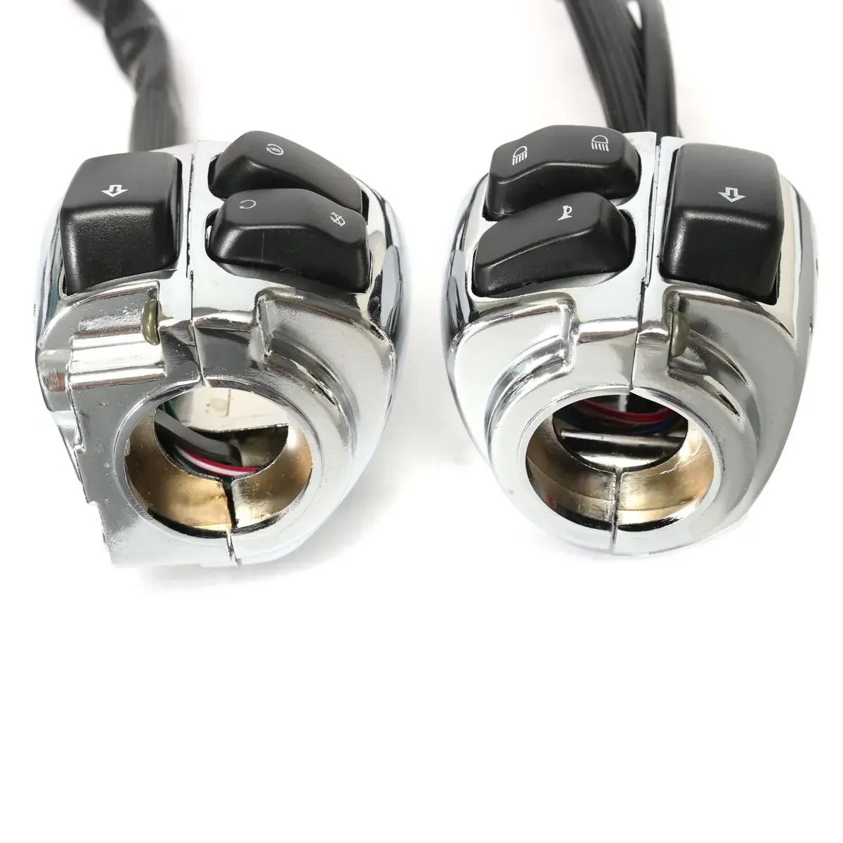 XL883/Sportster/Dyna/V-ROD/Softail 오토바이용 블랙/크롬 1인치 25mm 핸들바 컨트롤 스위치 + 배선 하네스