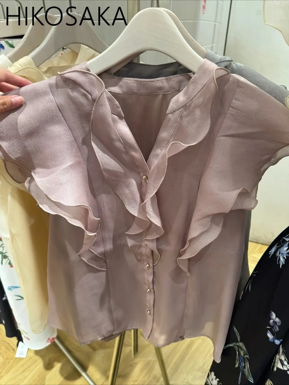 

Chic V-neck Single Brested Solid Casual Blouse Somen Ruffles Flying Sleeve Sweet Shirts Japan Style Summer Elegant Blusas