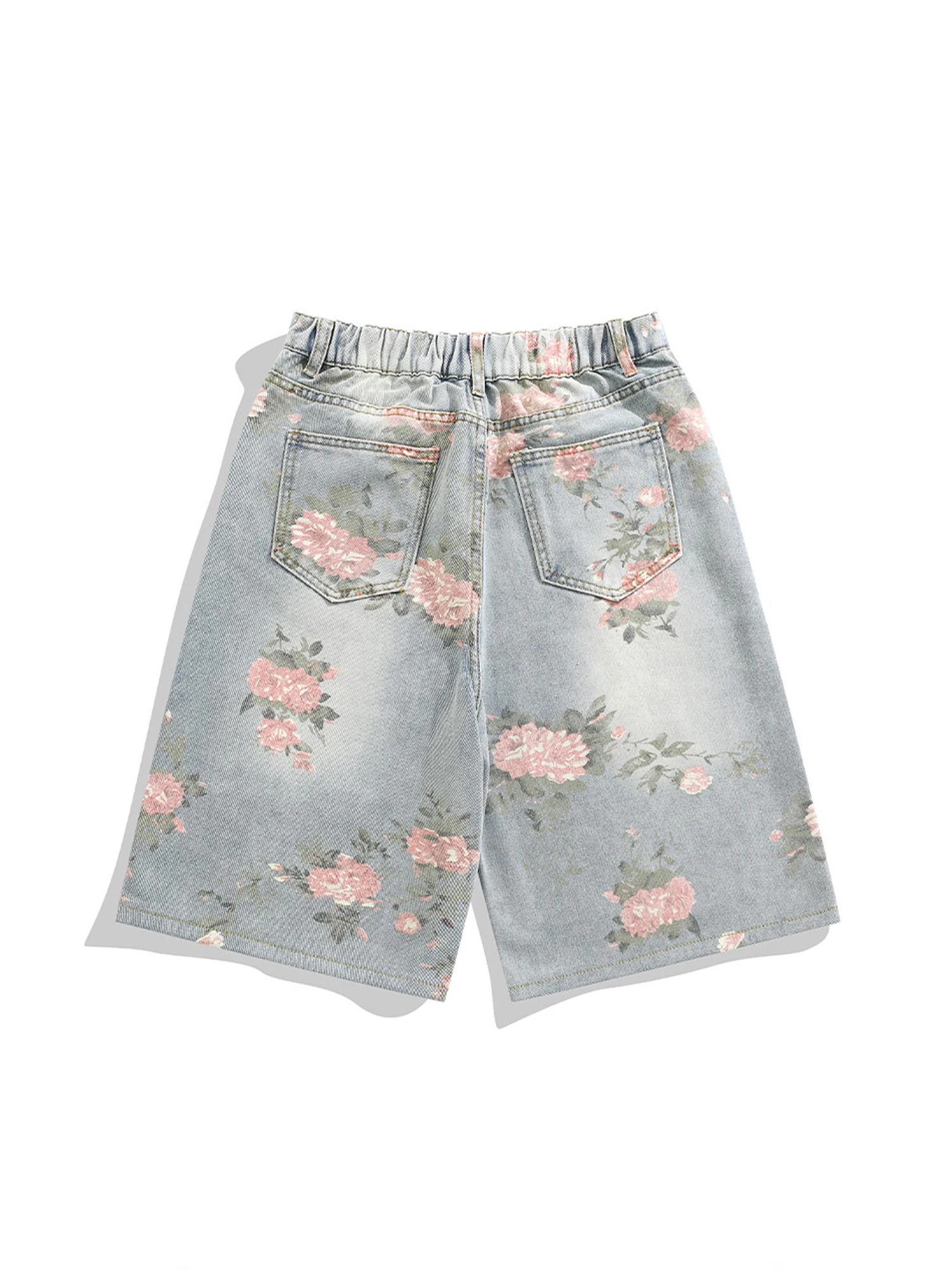 المرأة الأزرق ممزق الدينيم السراويل 2000s Y2k كبيرة الحجم طول الركبة شورت جينز Harajuku خمر زهرة طباعة كاوبوي سراويل قصيرة #2