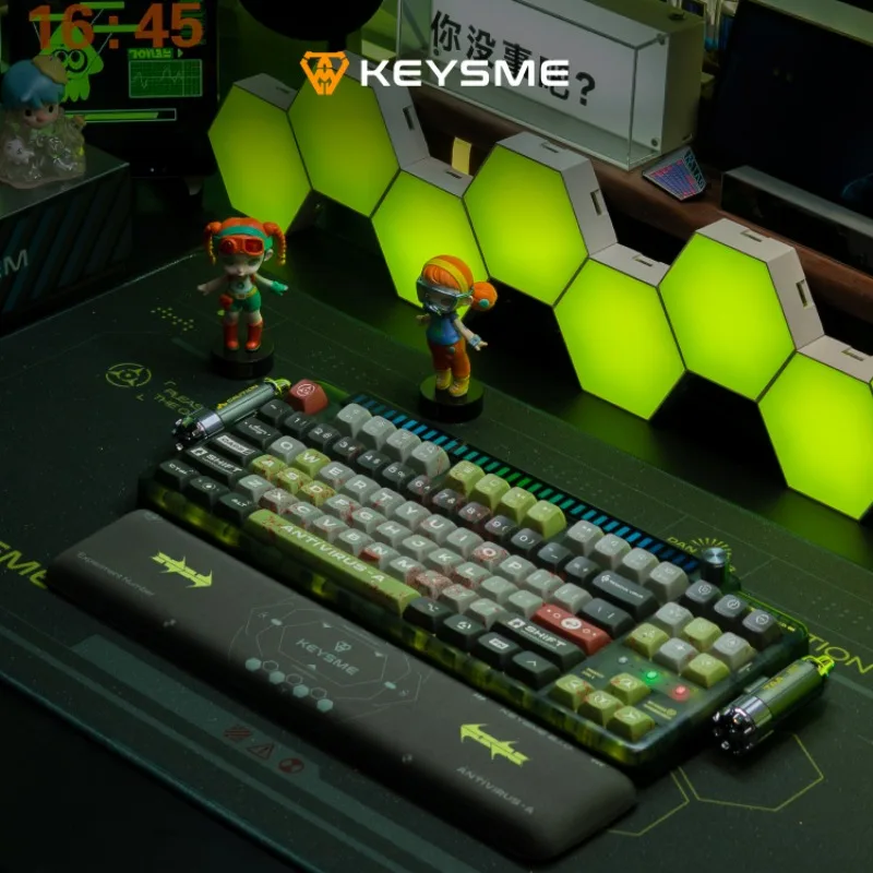 

87K Green Militaro Style 87keys RGB Wireless Tri Mode Mechanical Keyboard Music Levels Multimedia Knob PBT Keycaps Hot Swap