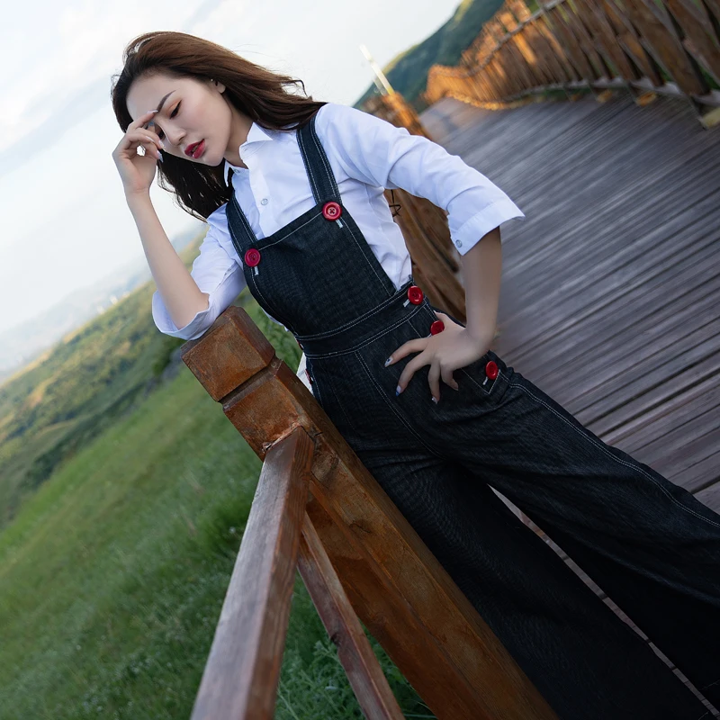 

Джинсовый комбинезон с высокой талией и широкими штанинами в стиле ретро, длинные брюки, женские облегающие брюки Svel, модные повседневные брюки для поездок на работу