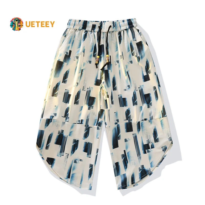 

UETEEY Men's Capri Pants Design Casual Breathable Hawaii Beach Loose Cutlass Pants Men High Street Calf-Length Trousers Man 2025